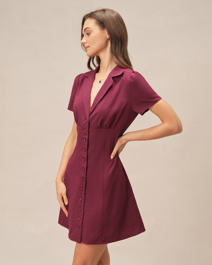 Rina | V-Neck Women's Mini Dress - Flattering A-Line with Buttons
