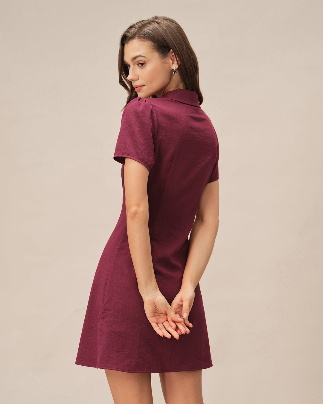 Rina | V-Neck Women's Mini Dress - Flattering A-Line with Buttons