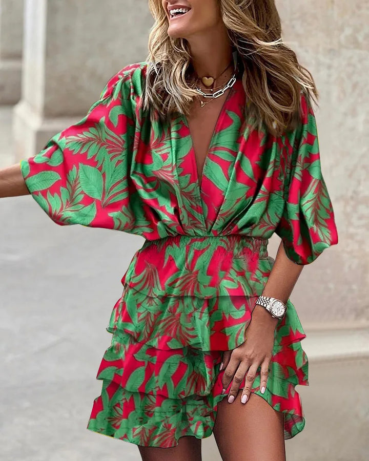 Camille | Women’s Boho Printed Ruffle Mini Dress