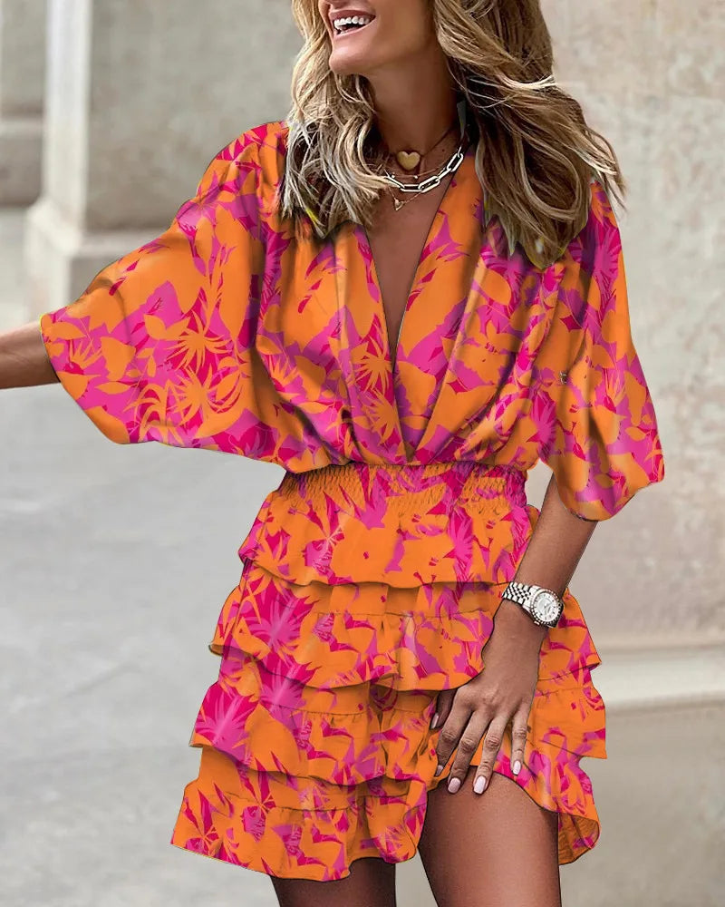 Camille | Women’s Boho Printed Ruffle Mini Dress