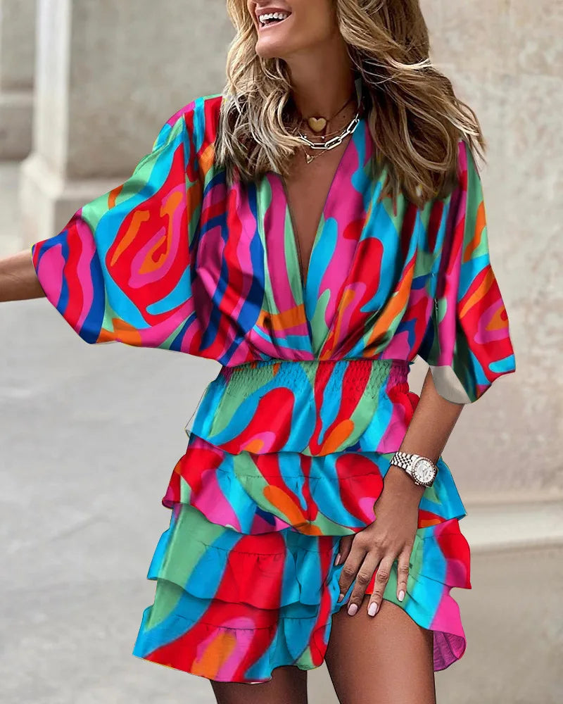 Camille | Women’s Boho Printed Ruffle Mini Dress