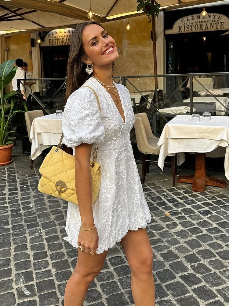 Fay | White dress with embroidered ruffles