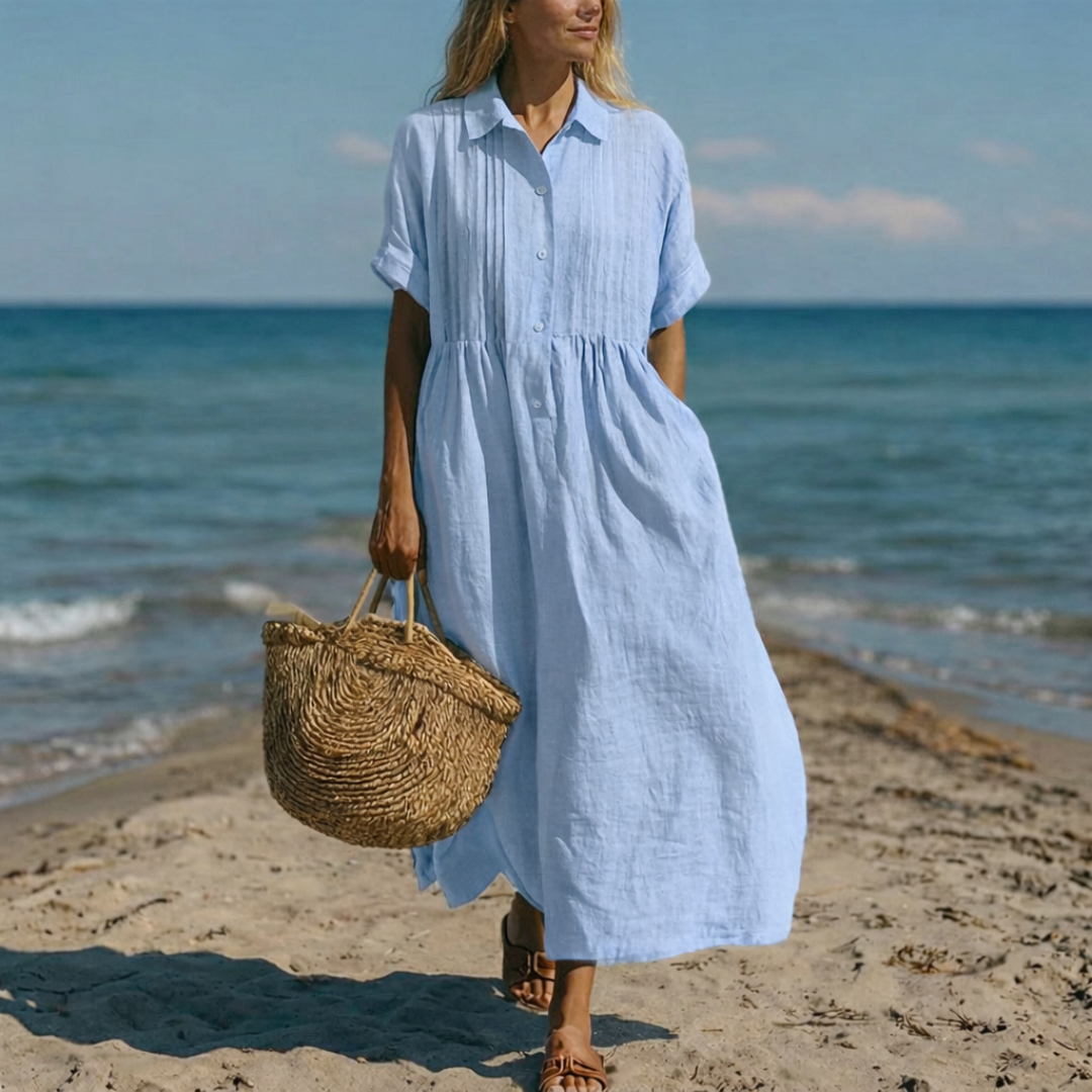 Adeline | Cotton Blend Button Shirt Dress