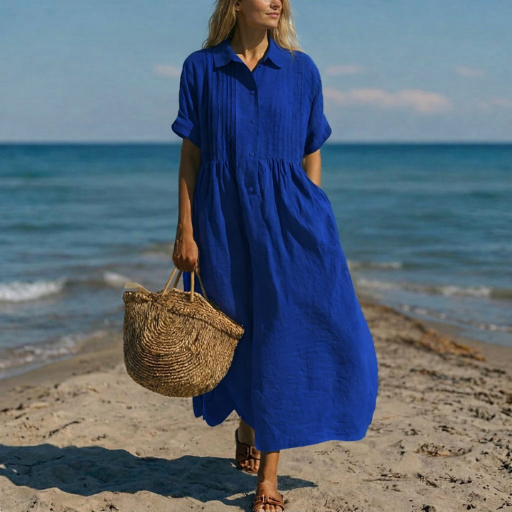 Adeline | Cotton Blend Button Shirt Dress