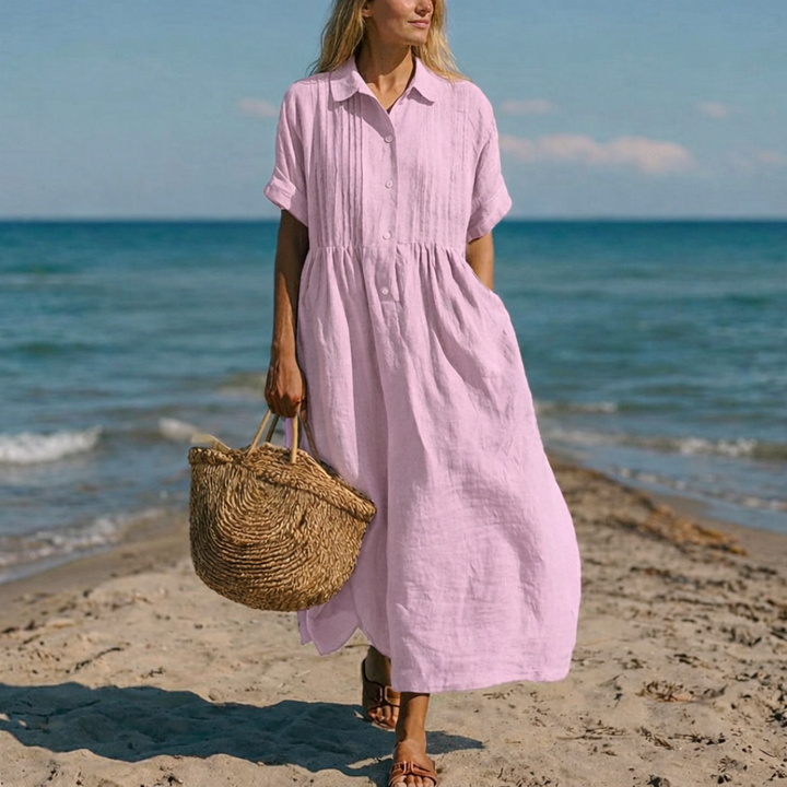 Adeline | Cotton Blend Button Shirt Dress