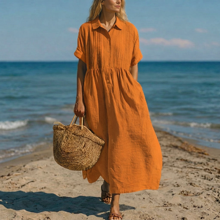 Adeline | Cotton Blend Button Shirt Dress