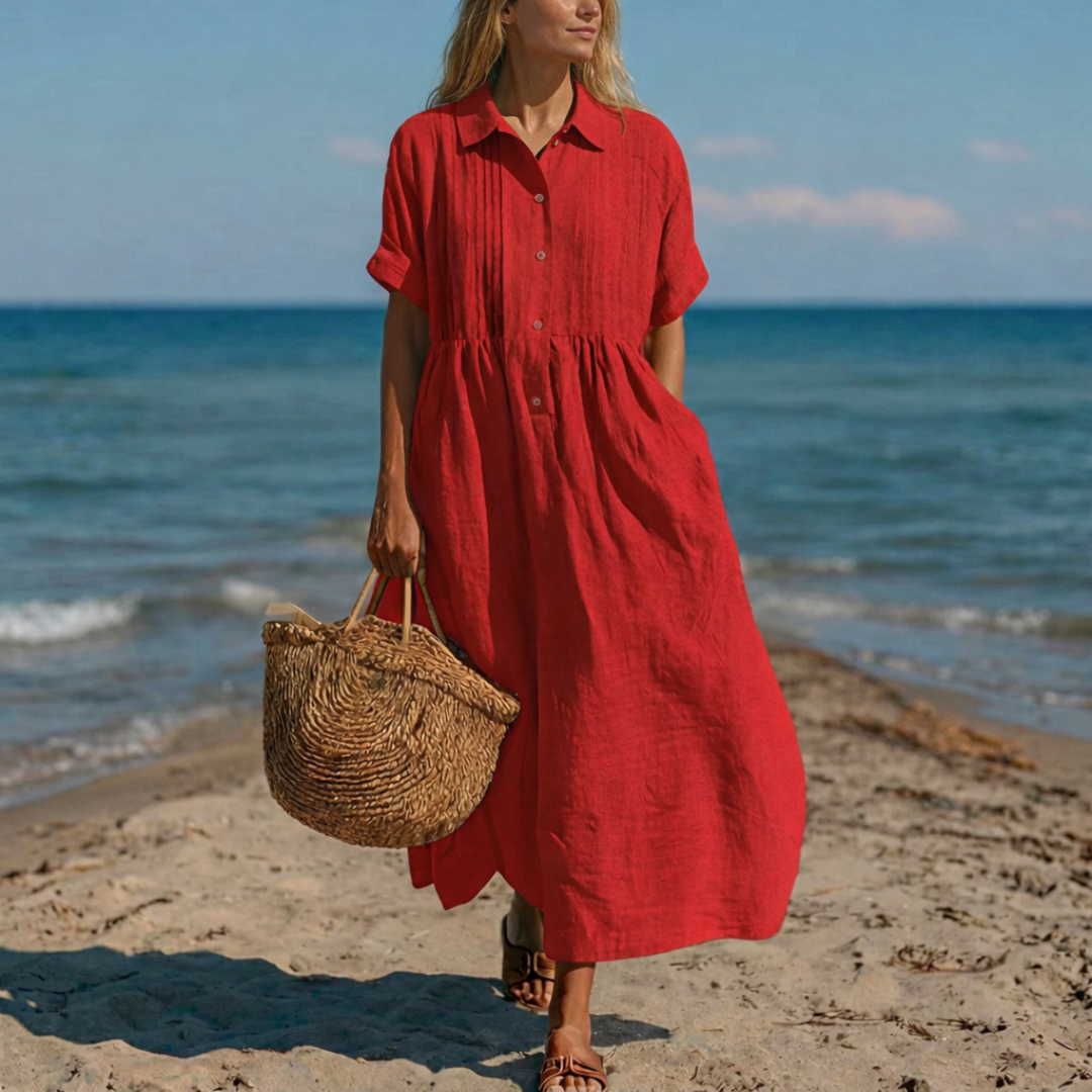 Adeline | Cotton Blend Button Shirt Dress