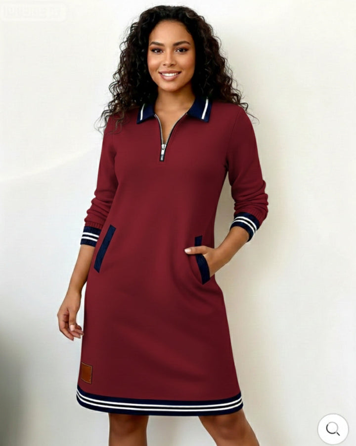 Valeria | Chic Long Sleeve Cotton Blend Dress