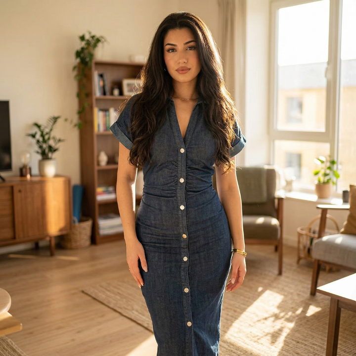 Chiara – Slim Fit V-Neck Denim Dress