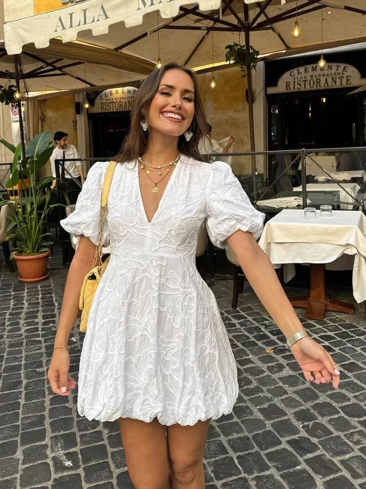 Fay | White dress with embroidered ruffles