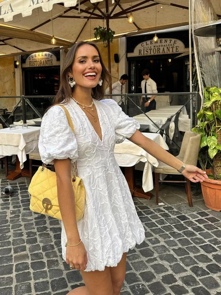 Fay | White dress with embroidered ruffles