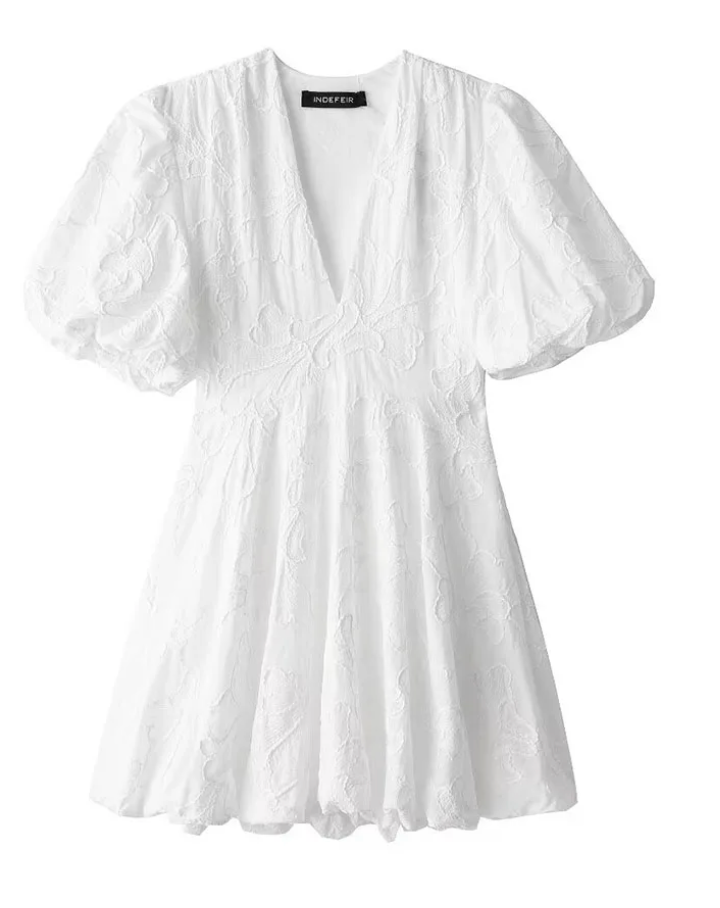 Fay | White dress with embroidered ruffles