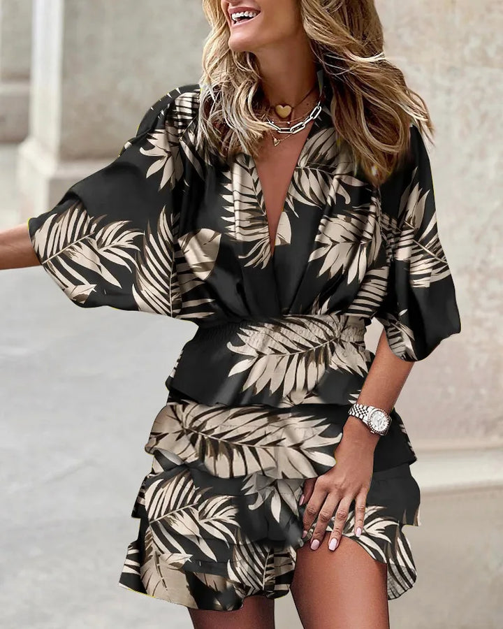 Camille | Women’s Boho Printed Ruffle Mini Dress