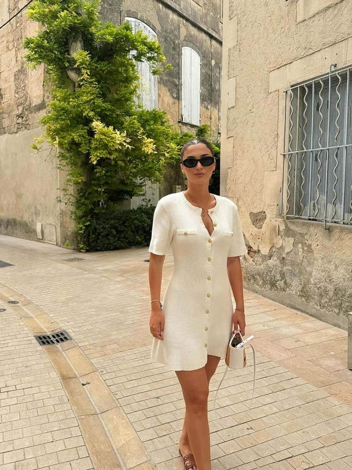 Jess | Knitted Mini Dress with Golden Buttons