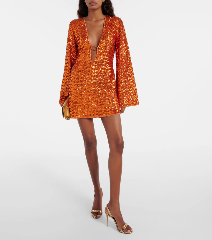 Valerie | Glitter Mini Dress - V-Neck & Wide Sleeves