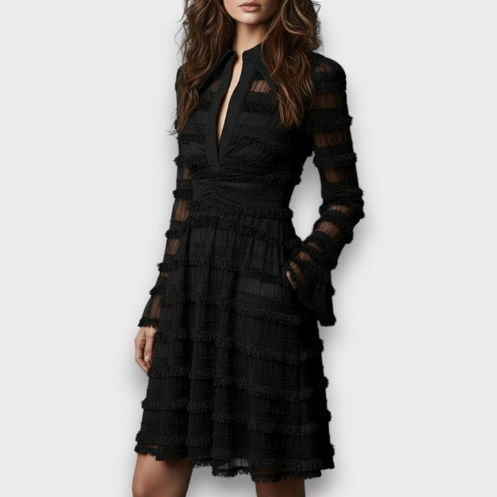 Nerina – Midi Dress with Sheer Fringes