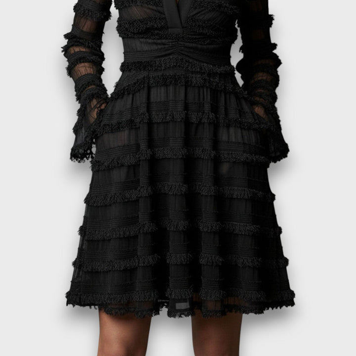 Nerina – Midi Dress with Sheer Fringes