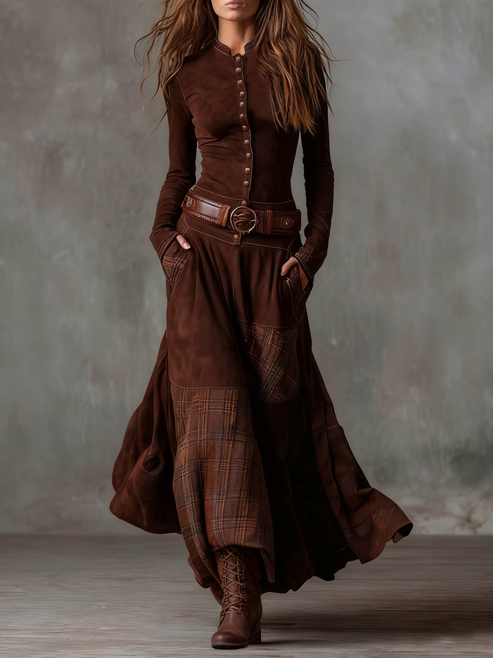 Lureno Heritage | Iconic Suede-Texture Maxi Dress
