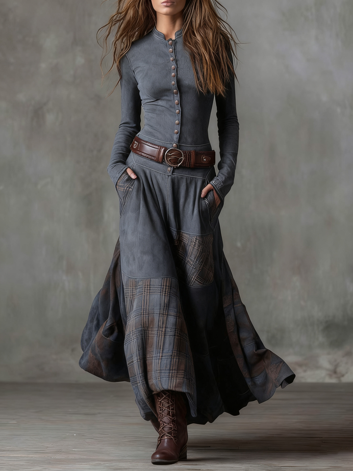 Lureno Heritage | Iconic Suede-Texture Maxi Dress