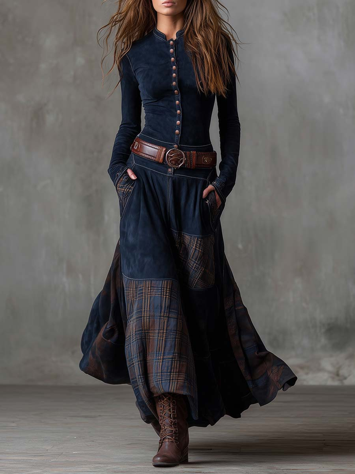 Lureno Heritage | Iconic Suede-Texture Maxi Dress