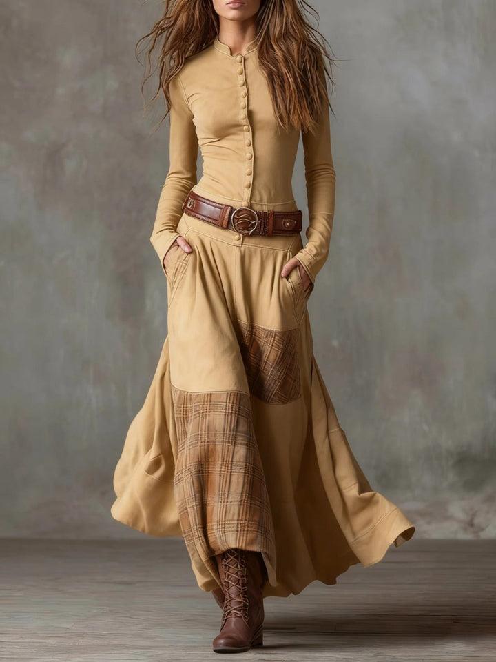 Lureno Heritage | Iconic Suede-Texture Maxi Dress