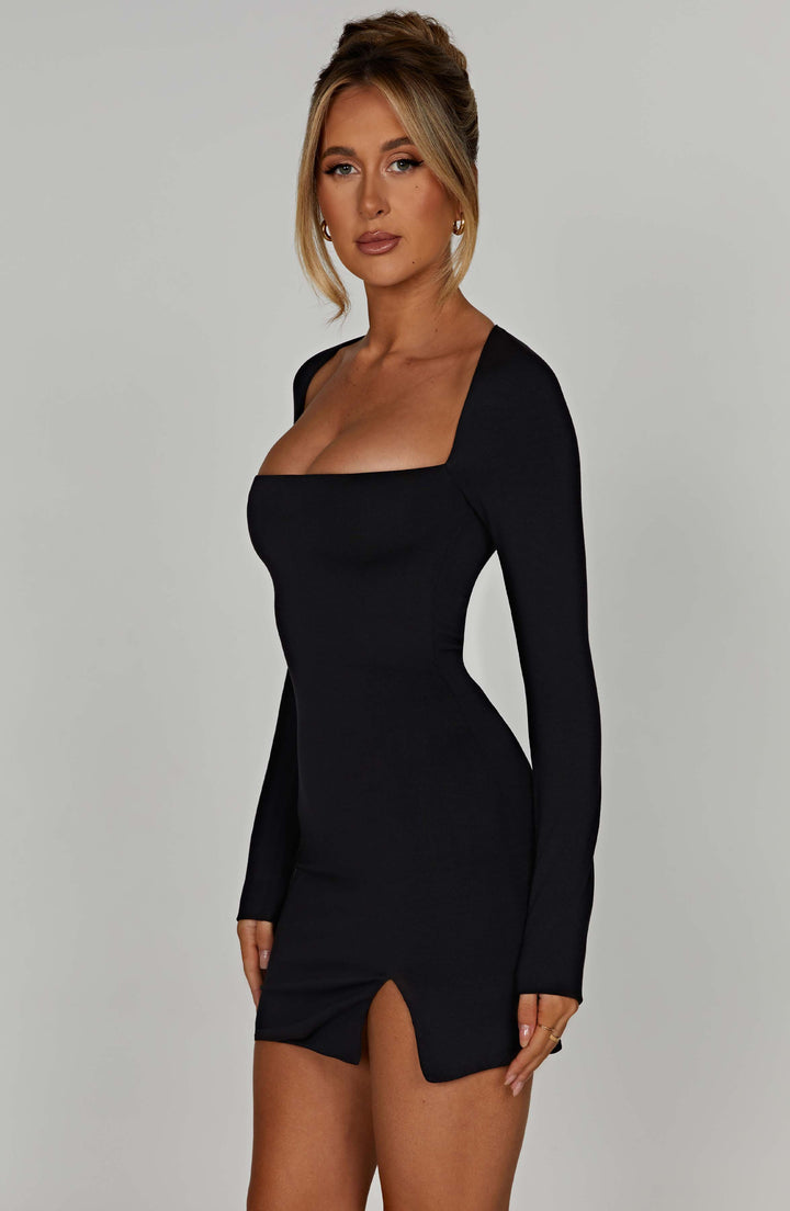 Belle | Elegant Black Mini Dress with Square Neckline
