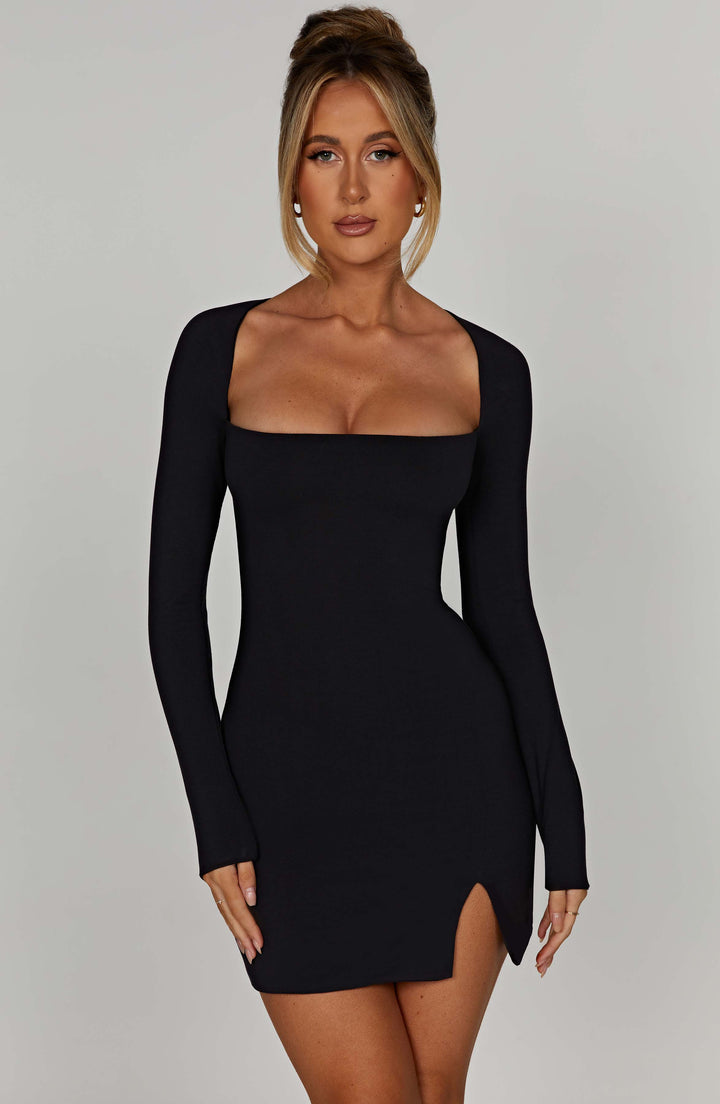 Belle | Elegant Black Mini Dress with Square Neckline