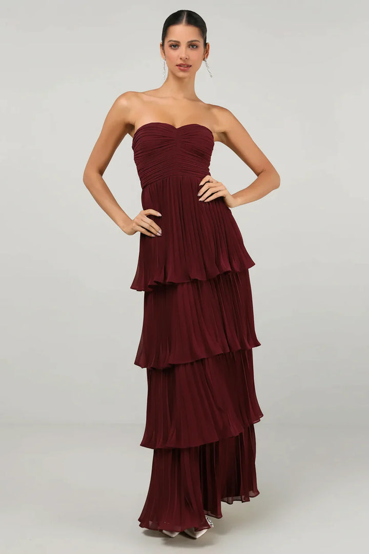 Isadora™ | Burgundy Rich Strapless Tiered Dress