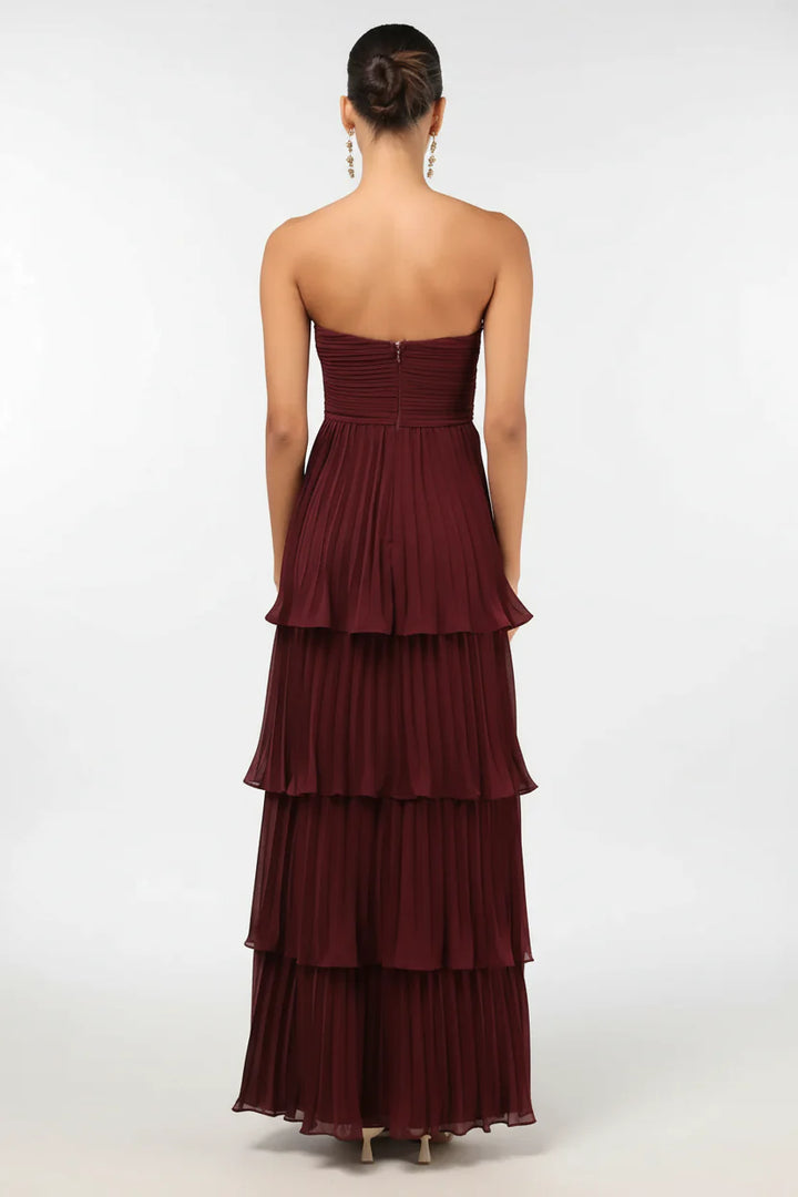 Isadora™ | Burgundy Rich Strapless Tiered Dress