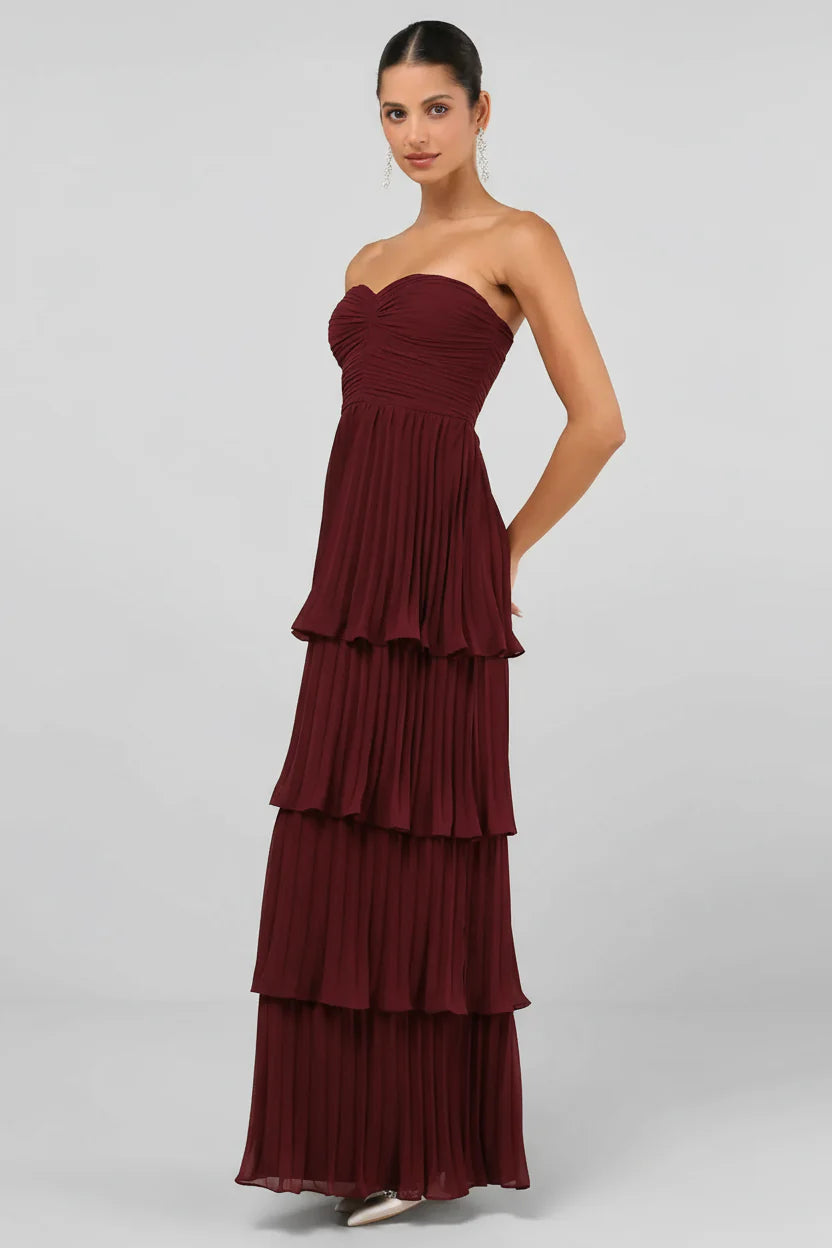 Isadora™ | Burgundy Rich Strapless Tiered Dress