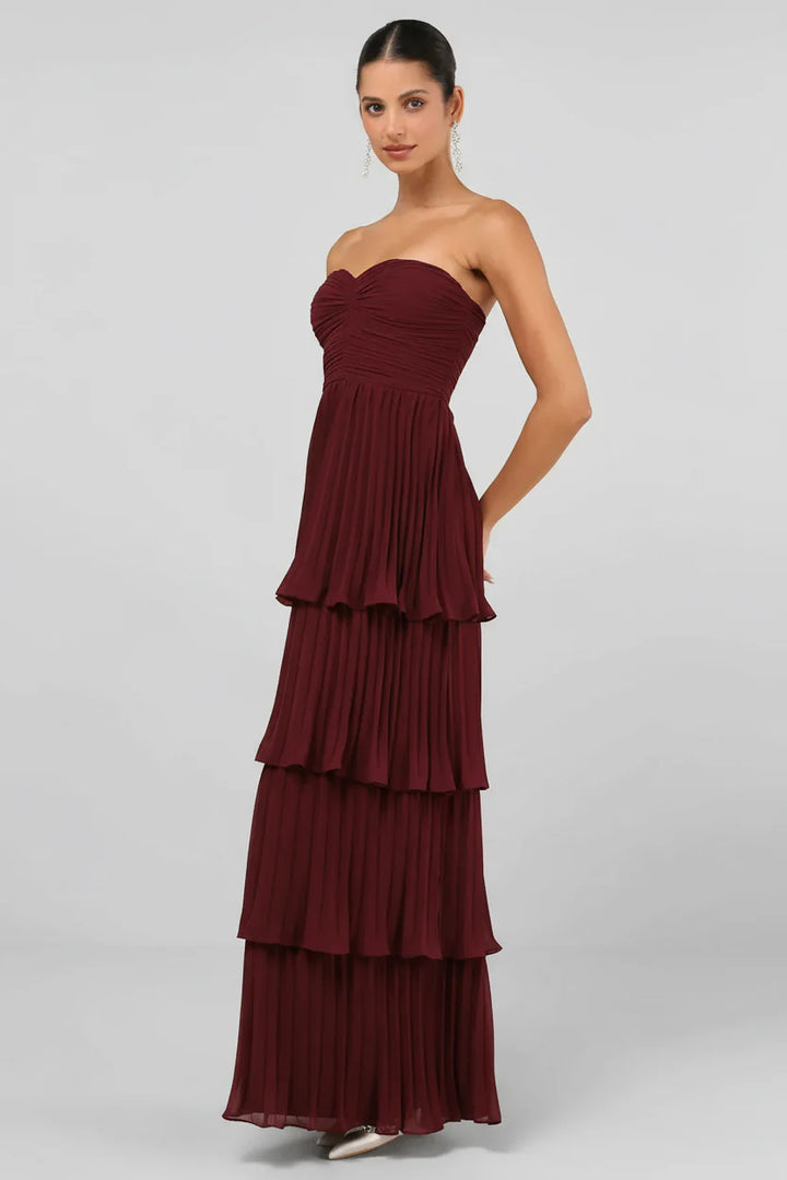Isadora™ | Burgundy Rich Strapless Tiered Dress