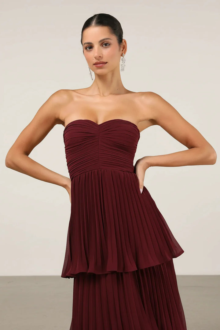 Isadora™ | Burgundy Rich Strapless Tiered Dress