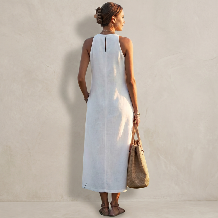 Jimena - Midi-length dress with a mandarin collar