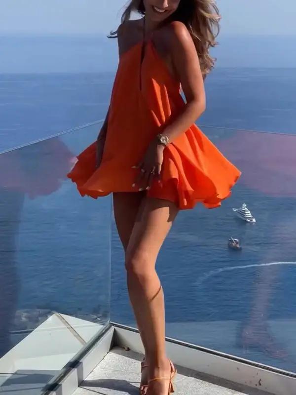 Estelle | A-line Summer Dress with V-Neck and Open Back – Sleeveless