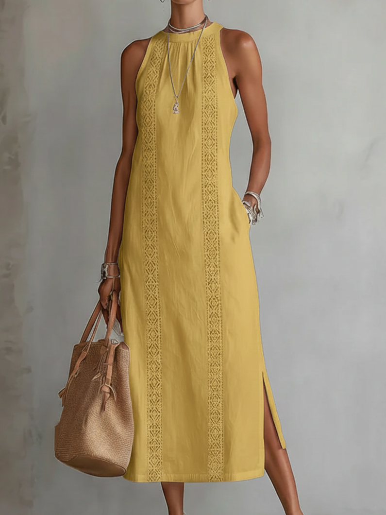Jimena - Midi-length dress with a mandarin collar